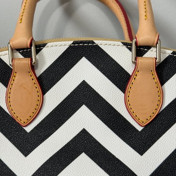 Dooney & Bourke Chevron Leather Satchel Bag | Black and White Geometric … - Picture 7 of 16